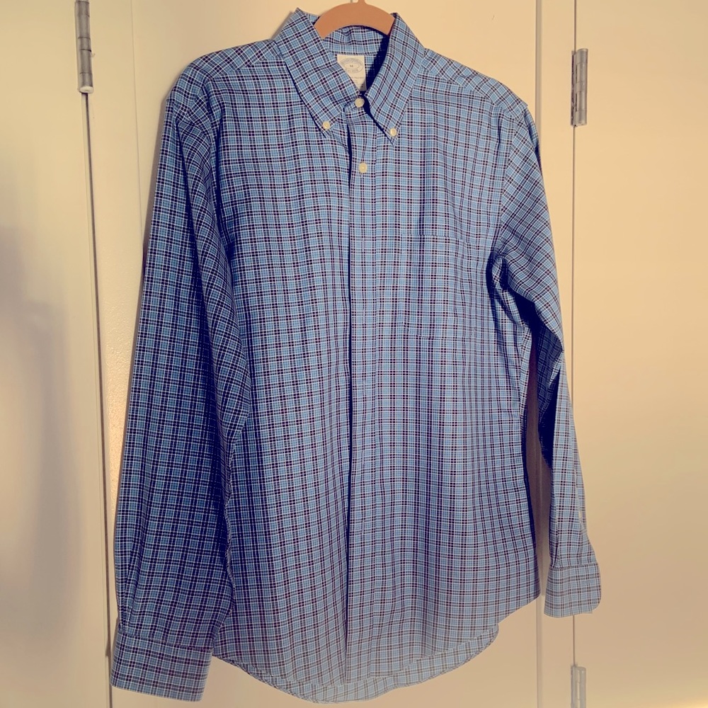Brooks brothers blue plaid slim fit button down